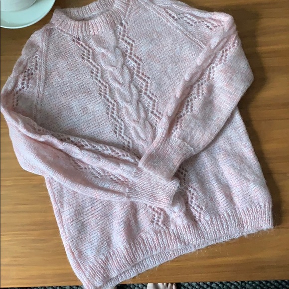 Oversized Cable Knit Pink Hand Knit Sweater Size L